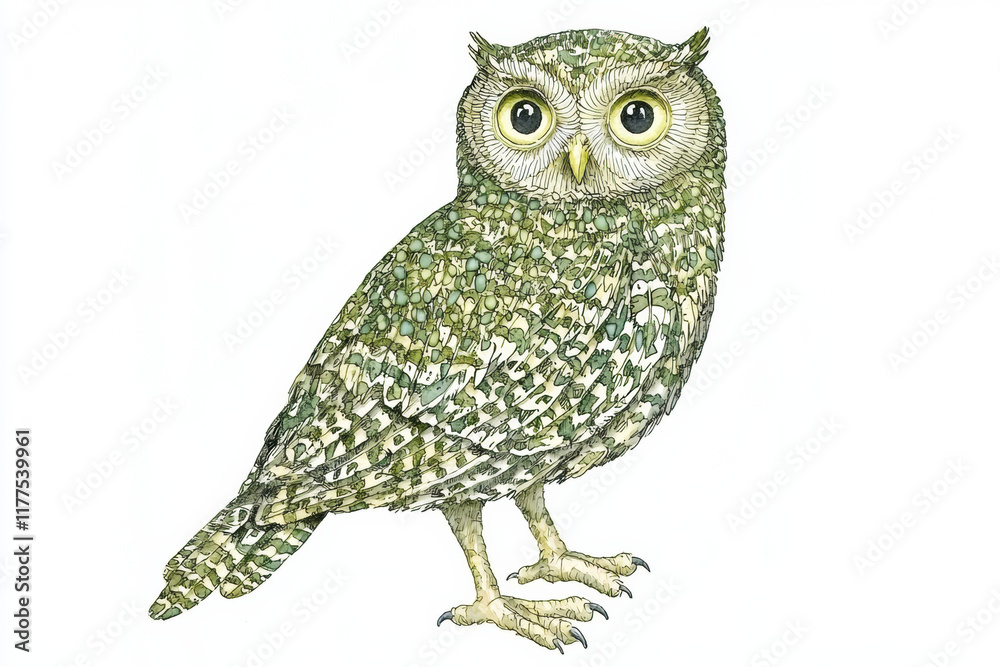 Fototapeta premium detailed hand drawn illustration of owl with intricate feather patterns