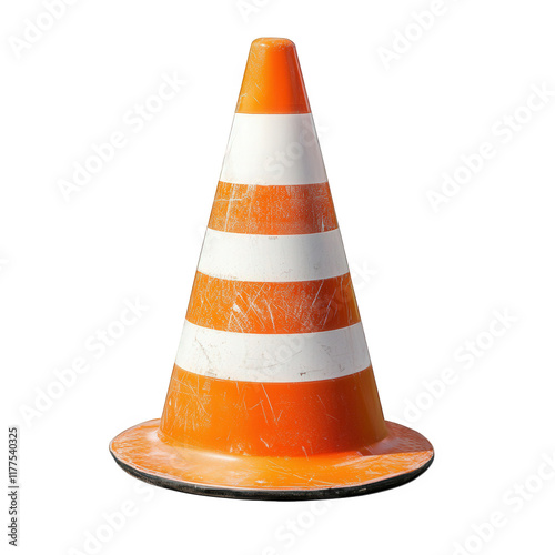 classic traffic cone. predominantly orange with alternating white stripes it is commonly used for road safety and traffic management. indicating areas of construction. detours. or hazards to ensure pe photo