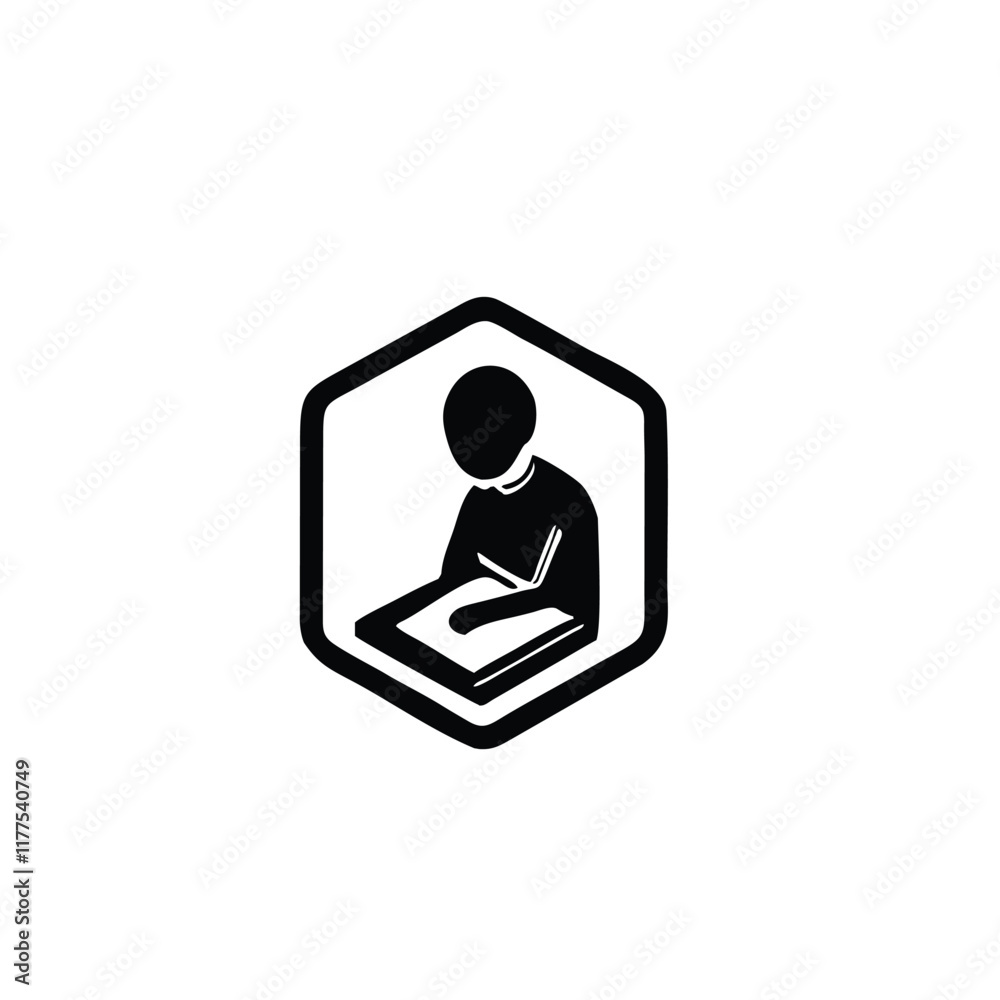 Vector logo of silhouette of person reading book Vector logo of silhouette of person reading book