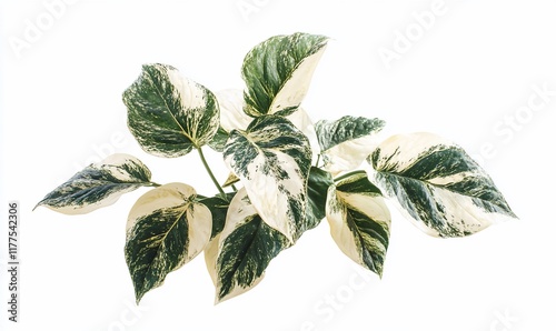 Variegated plant leaves, studio shot, isolated on white. Possible use botanical, plant, nature, design photo