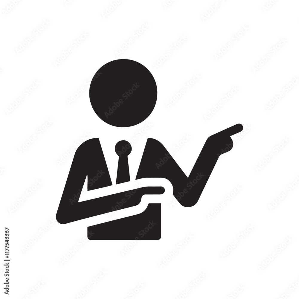 Black vector icon of a person pointing in flat design
Black vector icon of a person pointing in flat design