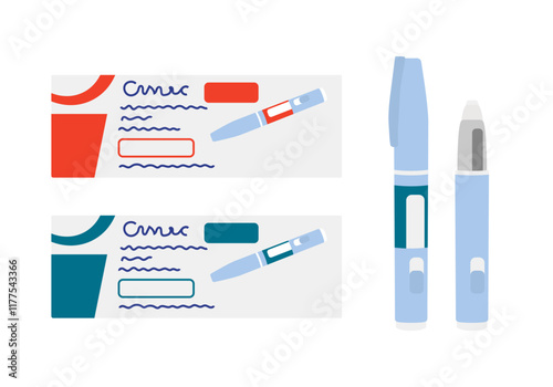 Injection applicator for blood sugar control and weight loss and appetite reduction. Vector illustration in flat style
