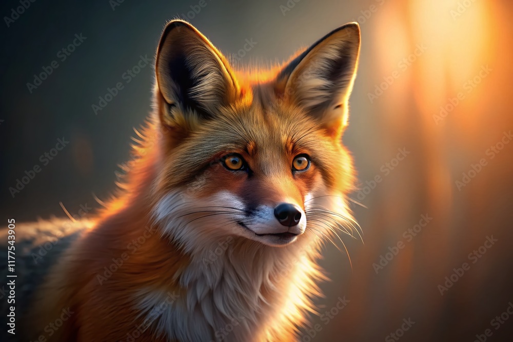 Fototapeta premium Majestic Red Fox in Low Light, Beige Background - Wildlife Stock Photo