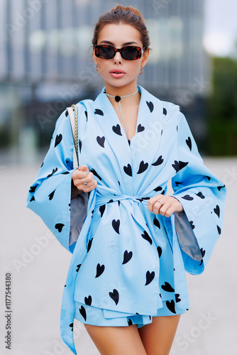 Stylish woman in a blue suit