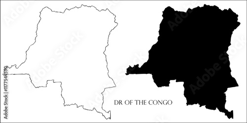 Democratic Republic of the Congo Blank Map, Democratic Republic of the Congo Map Outline Vector Images