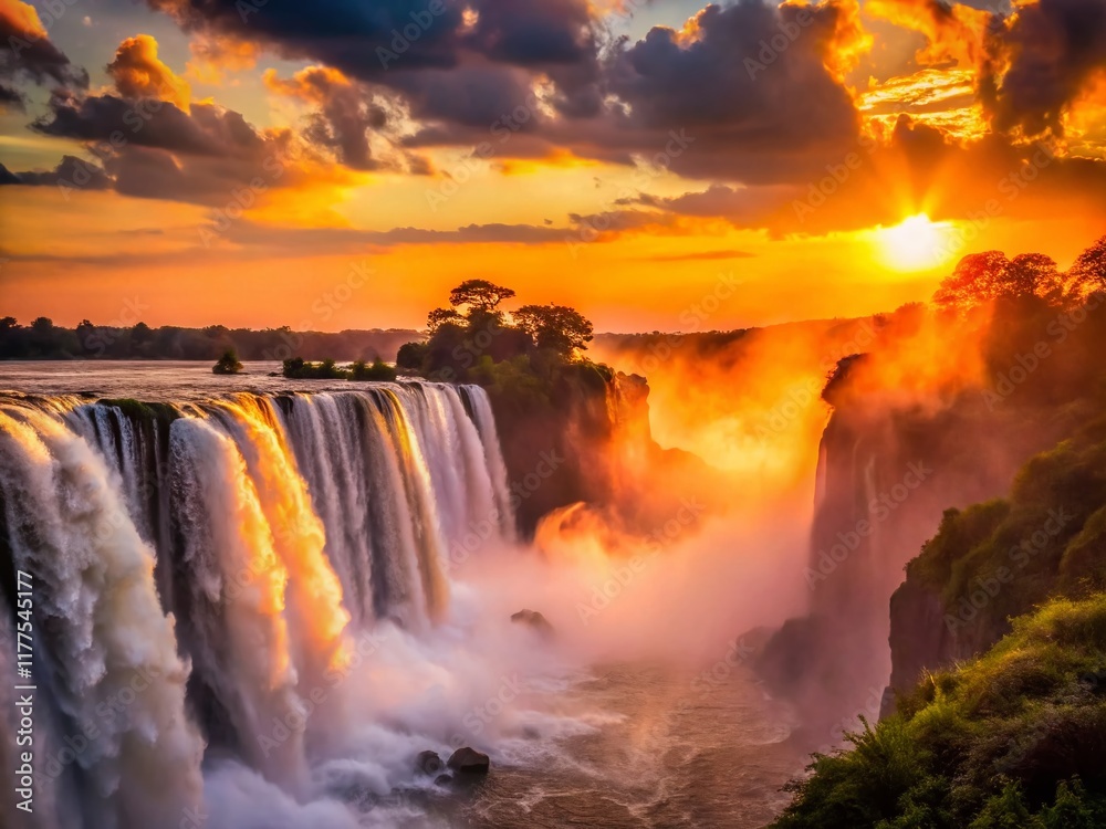Fototapeta premium Majestic Silhouette of Victoria Falls, Zimbabwe Zambia Border, Africa