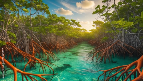 Vibrant Mangrove Forest with Clear Waters
