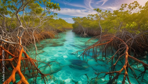 Vibrant Mangrove Forest with Clear Waters
