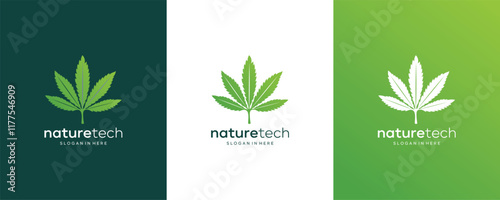 Cannabis Marijuana Hemp Leaf with Vintage Logo design