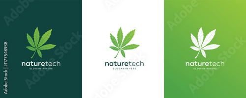 Silhouette Cannabis Marijuana Hemp Weed Leaf CBD vector logo design