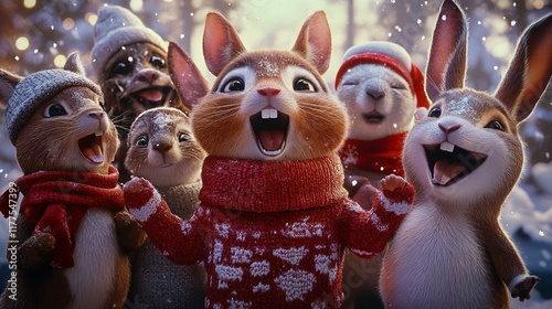 Funny Animals Sing a Song - Illustration on the Theme of Holi