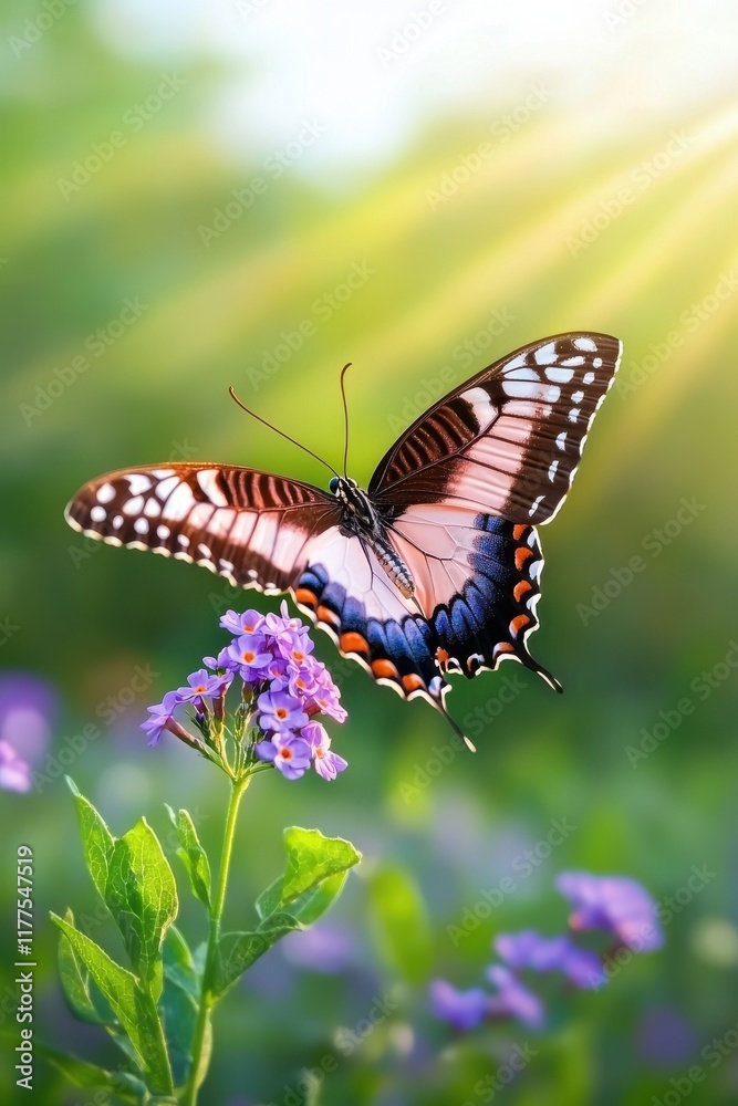 Spring sunrise butterfly on flower in meadow nature photography Spring sunrise butterfly on flower in meadow nature photography