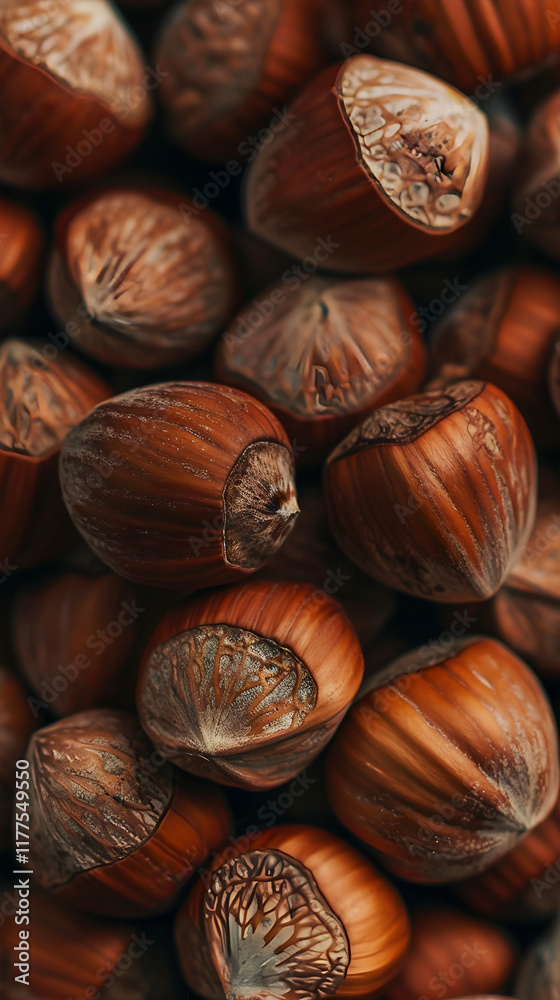 Close-Up of Rustic Hazelnuts: Showcasing Organic Beauty and Nutritional Value Close-Up of Rustic Hazelnuts: Showcasing Organic Beauty and Nutritional Value