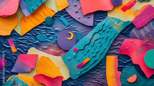 Colorful abstract art composition studio digital artwork creative environment eye-level view modern aesthetics