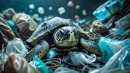 Sea Turtle Mistaking Plastic Bag for Food in Polluted Ocean