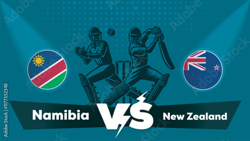 Namibia VS New Zealand Match , New Zealand Vs Namibia cricket match , Cricket match concept with creative illustration.eps