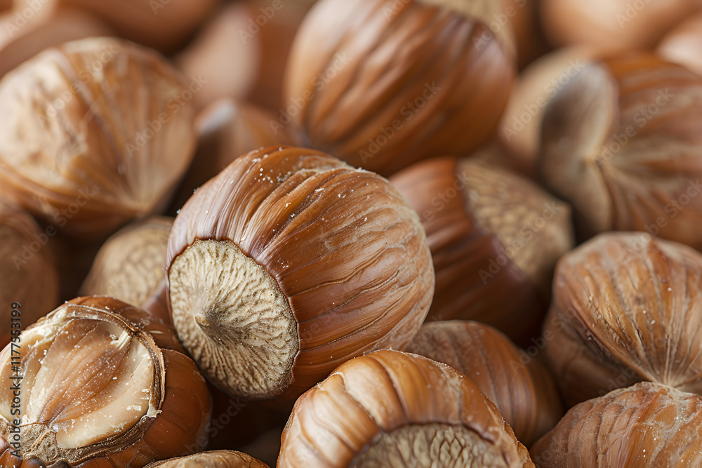 Close-Up of Rustic Hazelnuts: Showcasing Organic Beauty and Nutritional Value Close-Up of Rustic Hazelnuts: Showcasing Organic Beauty and Nutritional Value