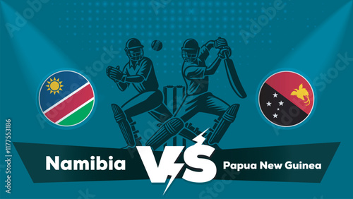 Namibia VS Papua New Guinea Match , Papua New Guinea Vs Namibia cricket match , Cricket match concept with creative illustration.eps