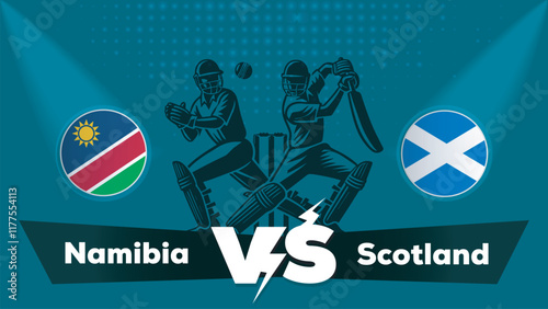 Namibia VS Scotland , Scotland Vs Namibia cricket match , Cricket match concept with creative illustration.eps