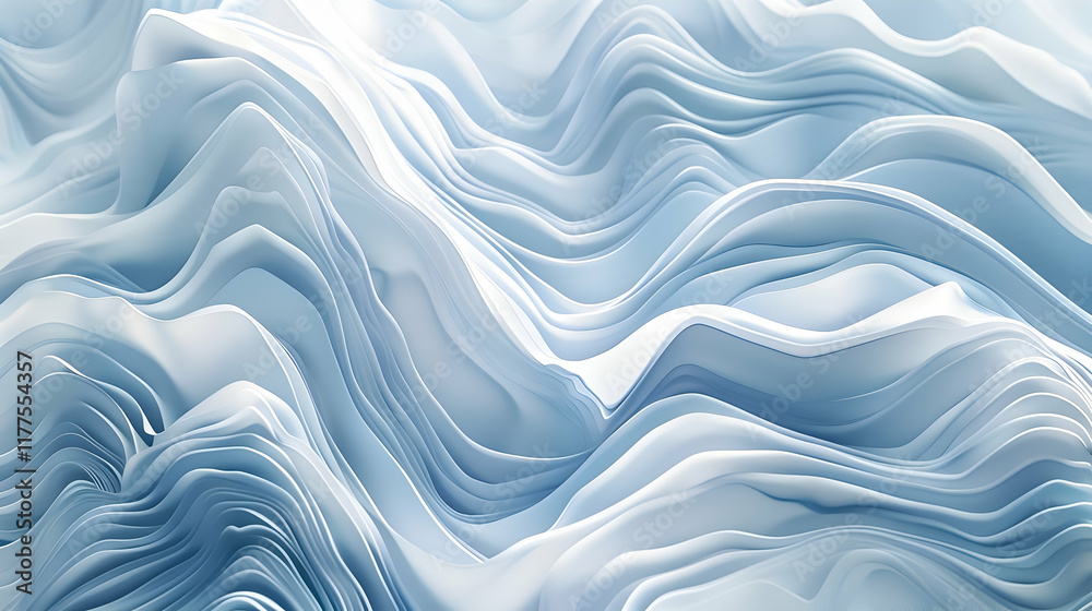 Fototapeta premium Soft blue waves undulate gracefully, creating a tranquil and serene atmosphere in a minimalist design