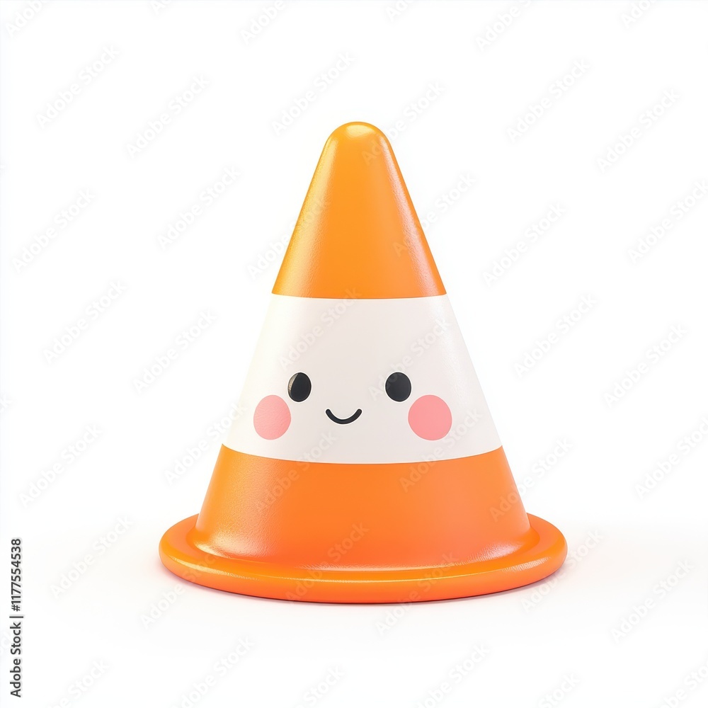 Cute cartoon traffic cone with a smiling face, bright orange and white, playful design. Cute cartoon traffic cone with a smiling face, bright orange and white, playful design.
