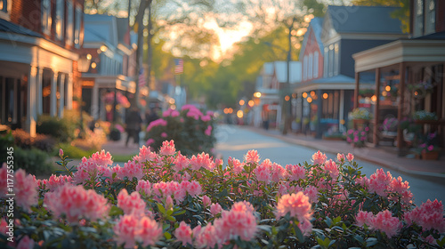 A Vibrant Perspective of Inman's Beautiful Flowering Bush Amid a Quaint Southern Town Background