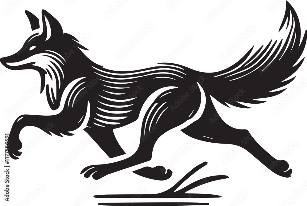 Fototapeta premium Running fox silhouette vector