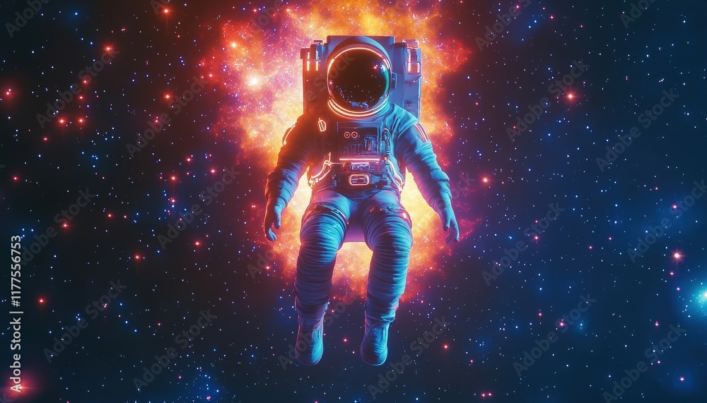 Fototapeta premium Astronaut in Nebula Cosmic Exploration Space Travel Sci Fi Art