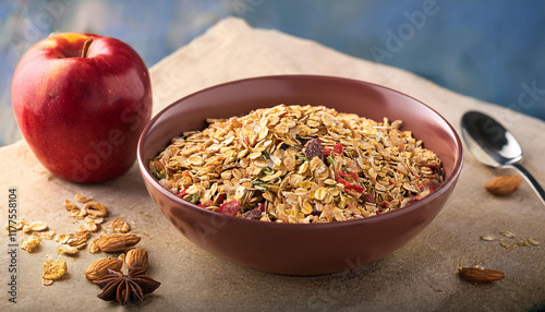muesli a combination of cereals red culmination and apple