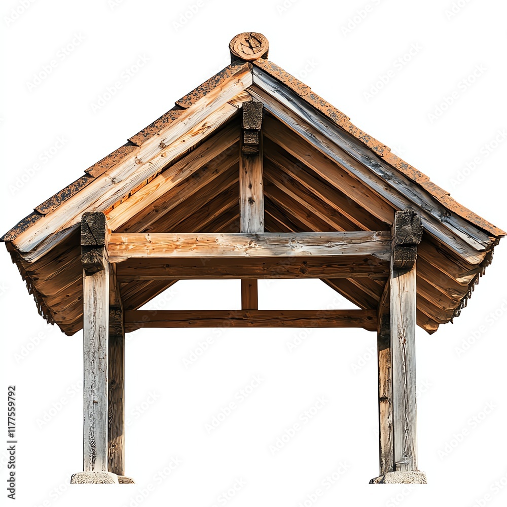 Wooden pavilion with a peaked roof, white isolate background. Wooden pavilion with a peaked roof, white isolate background.