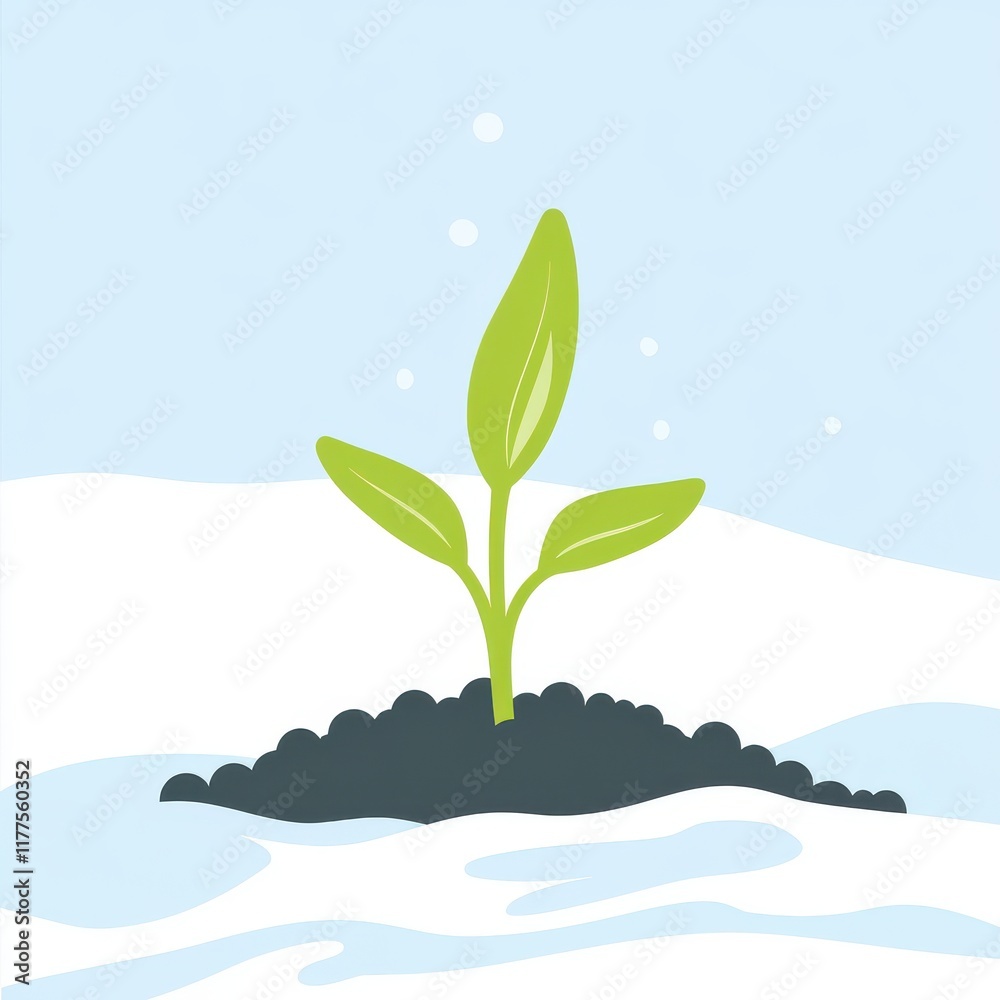 A vibrant green seedling emerging from dark soil, symbolizing growth and renewal against a light blue background. A vibrant green seedling emerging from dark soil, symbolizing growth and renewal against a light blue background.