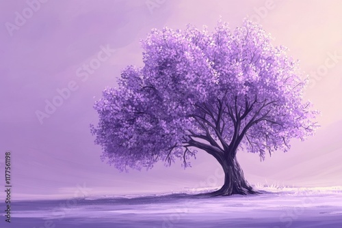 Lavender Tree Stands Alone In Peaceful Purple Landscape