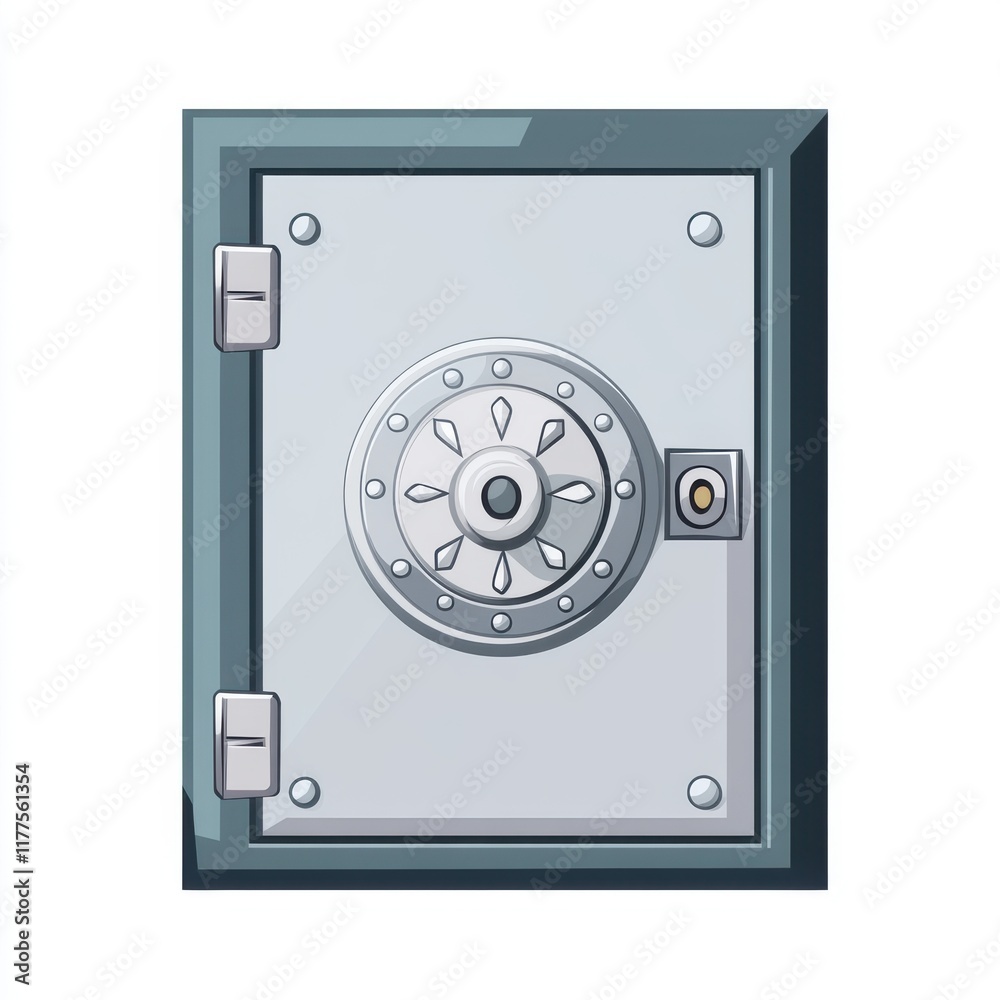 A metallic safe with a secure round dial and strong hinges, representing security and protection. A metallic safe with a secure round dial and strong hinges, representing security and protection.