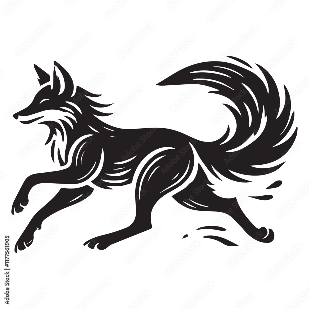 Fototapeta premium Running fox silhouette vector