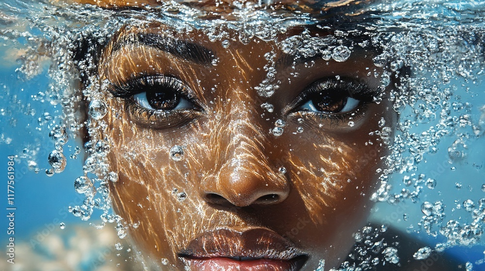 Fototapeta premium Captivating moment beneath the water black woman beauty