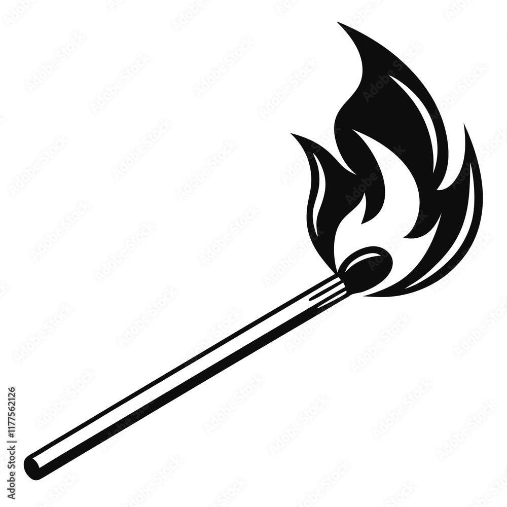 Burning Matchstick Silhouette. Vector illustration Burning Matchstick Silhouette. Vector illustration