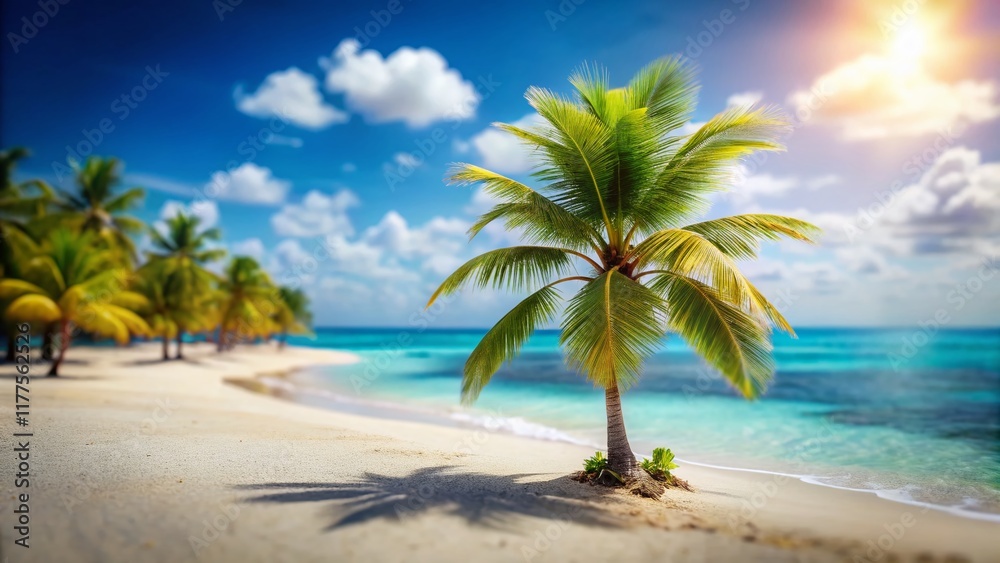 Obraz premium Miniature Palm Tree on Tropical Beach: Tilt-Shift Photography