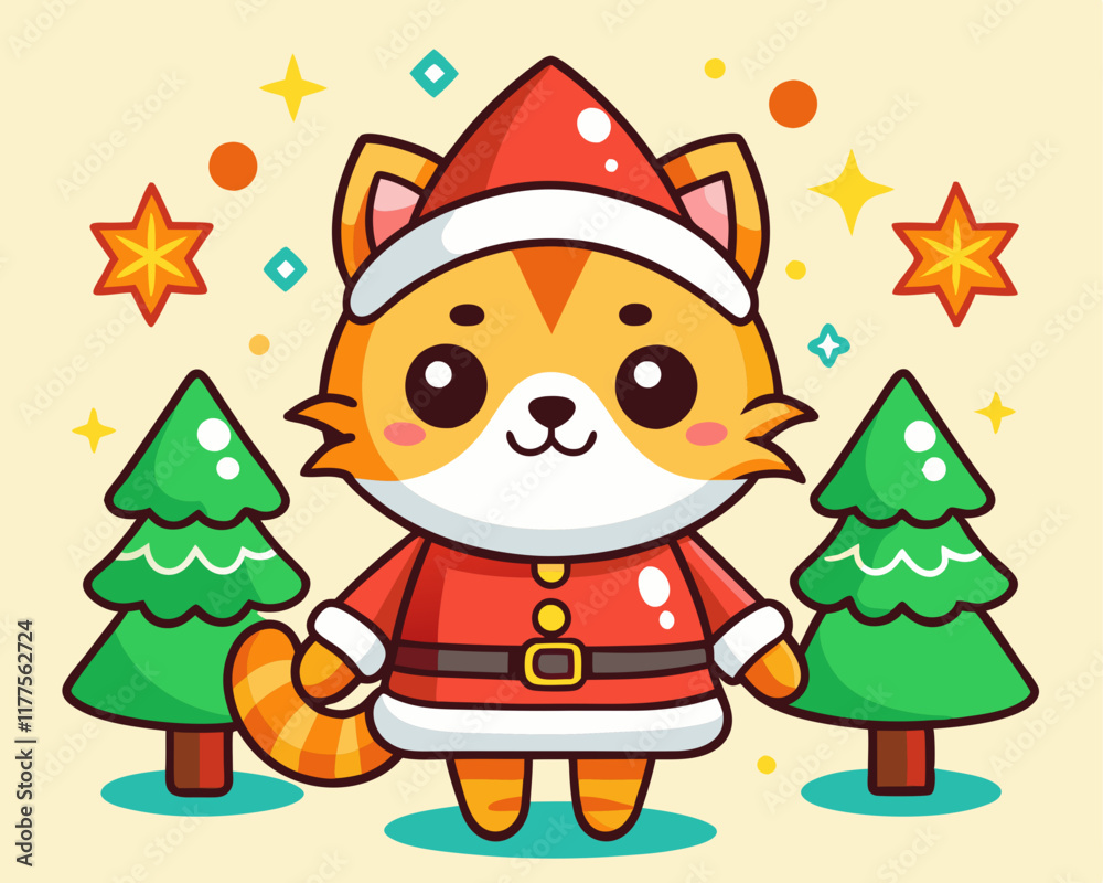 Cute Cartoon Cat in Santa Claus Outfit – Christmas Holiday Character Illustration Cute Cartoon Cat in Santa Claus Outfit – Christmas Holiday Character Illustration