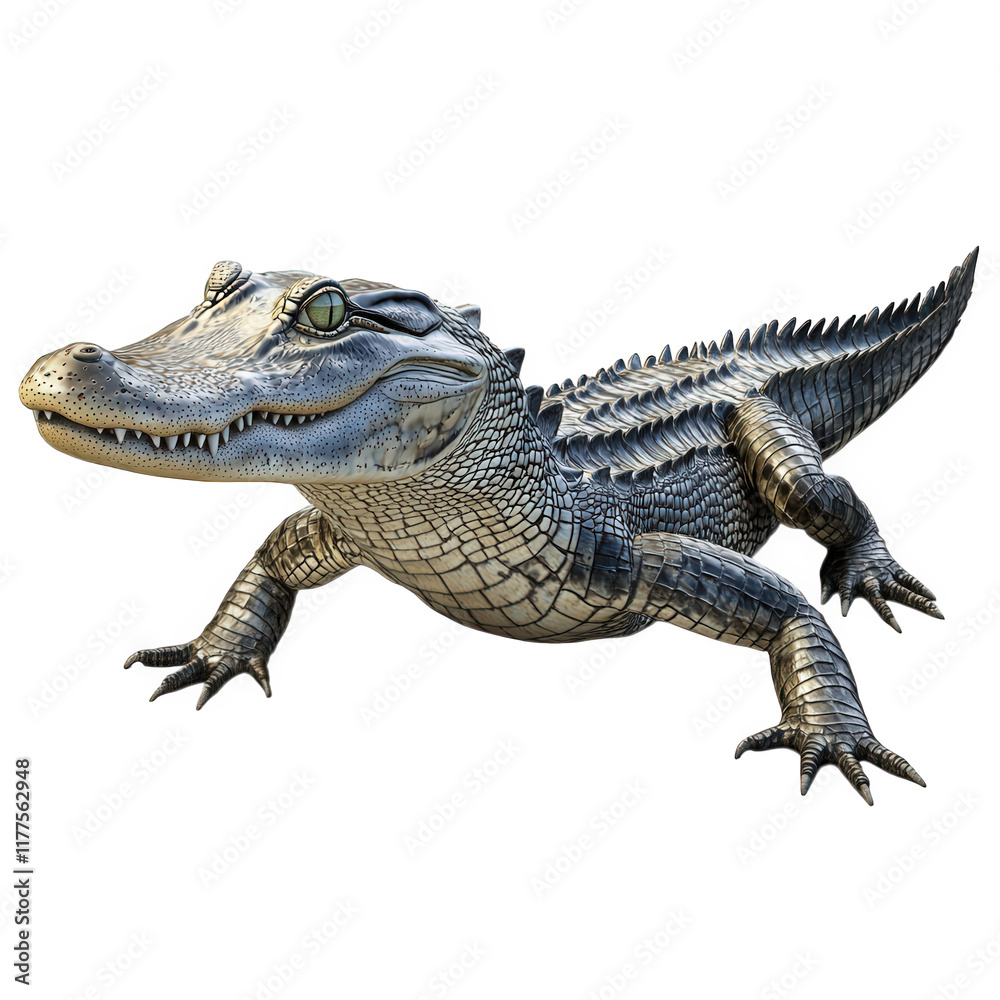 a realistic 3d rendering of a crocodile. showcasing its textured skin. sharp teeth. and distinctive features the crocodile is positioned in a dynamic pose. emphasizing its reptilian characteristics an a realistic 3d rendering of a crocodile. showcasing its textured skin. sharp teeth. and distinctive features the crocodile is positioned in a dynamic pose. emphasizing its reptilian characteristics an