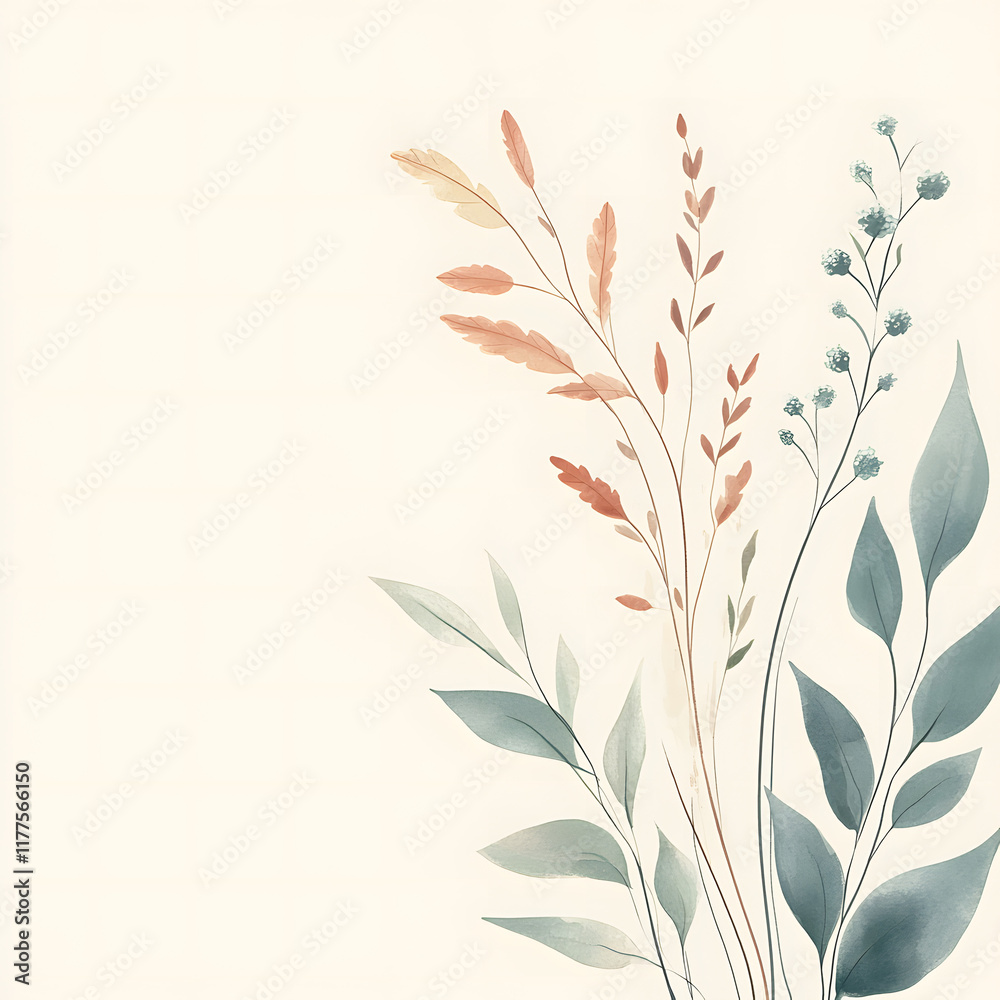 Naklejka premium A cute Forage Sorghum Leaf vertical border, with minimal details and a simple illustration. Watercolor botanical banner for the design of invitations, cards, congratulations