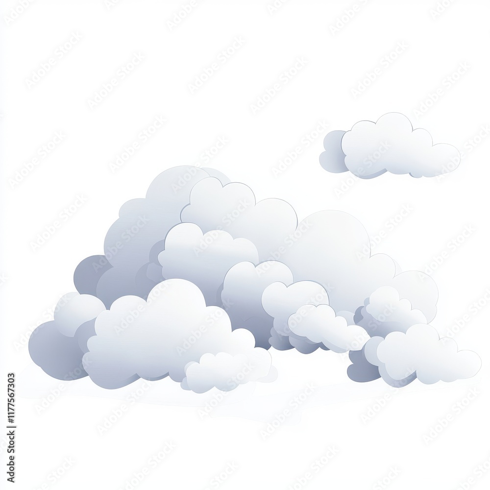 Fluffy white clouds floating against a bright white backdrop, creating a serene and airy mood. Fluffy white clouds floating against a bright white backdrop, creating a serene and airy mood.