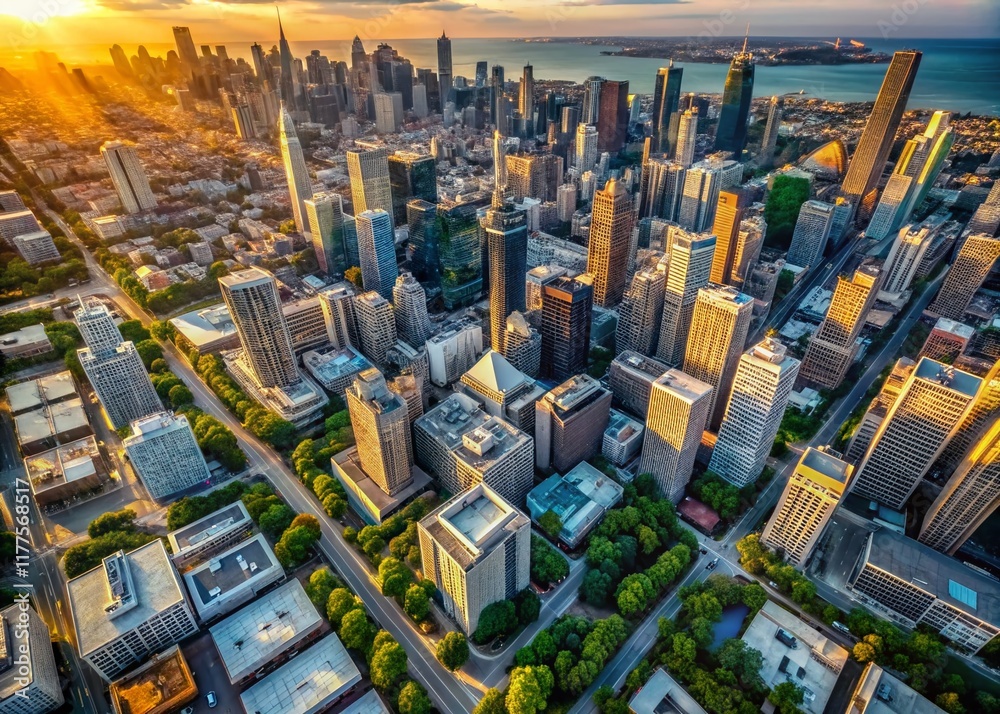 Naklejka premium Minimalist Aerial View of Toronto Skyline, Ontario, Canada