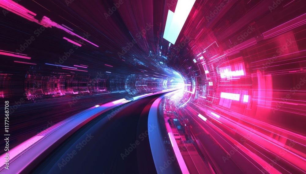 Obraz premium Futuristic Neon Tunnel Speed Data Technology Light Trails
