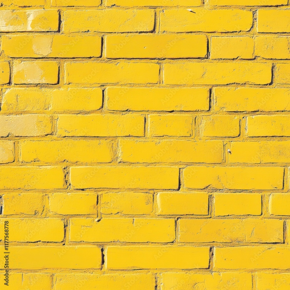 Obraz premium Bright yellow brick wall with a textured surface, perfect for backgrounds or creative projects.