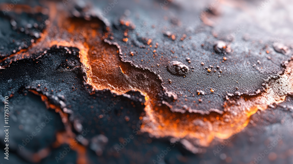 Textured surface with orange and black patterns, resembling molten metal Textured surface with orange and black patterns, resembling molten metal