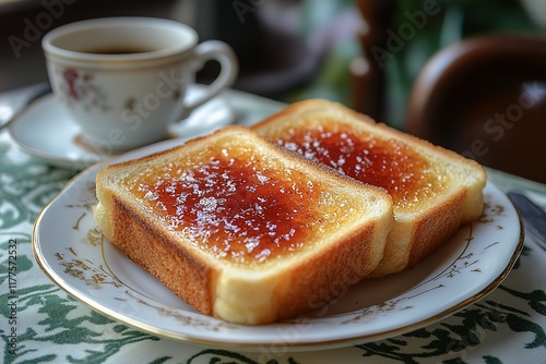 Toast with jam and coffee for a delightful breakfast.
