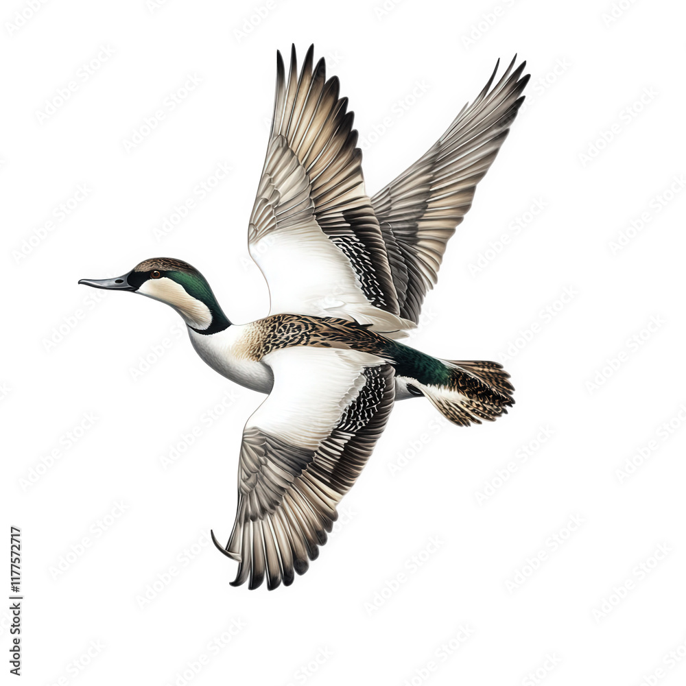 Obraz premium beautifully detailed illustration of a flying bird. showcasing its elegant wings and vibrant plumage against a plain background this artistic representation highlights the bird's anatomy and colors. s