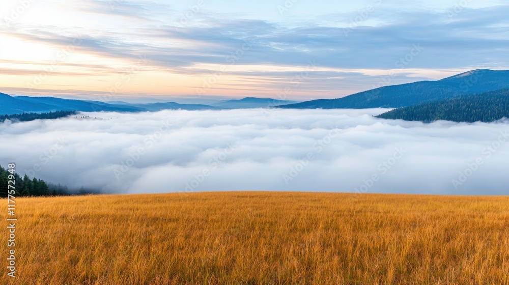 Obraz premium Scenic View of Clouds Over Rolling Hills in Summer Light