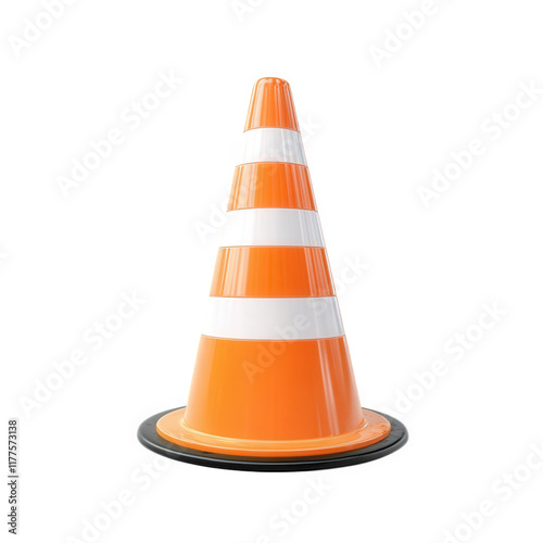 a bright orange traffic cone with two white stripes. commonly used for road safety and directing traffic its conical shape and vibrant color make it highly visible. serving to alert drivers and pedest photo