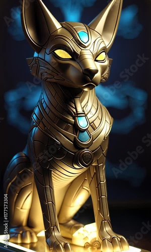 Chibi art. Egyptian god Anubis on a dark background. 3d render illustration.